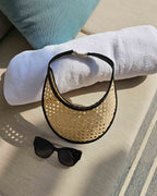 Fifi Black Handwoven Rattan Visor with Curved Leather Brim