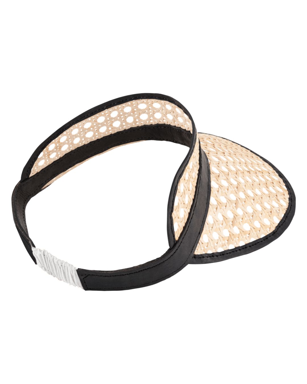 Fifi Black Handwoven Rattan Visor with Curved Leather Brim
