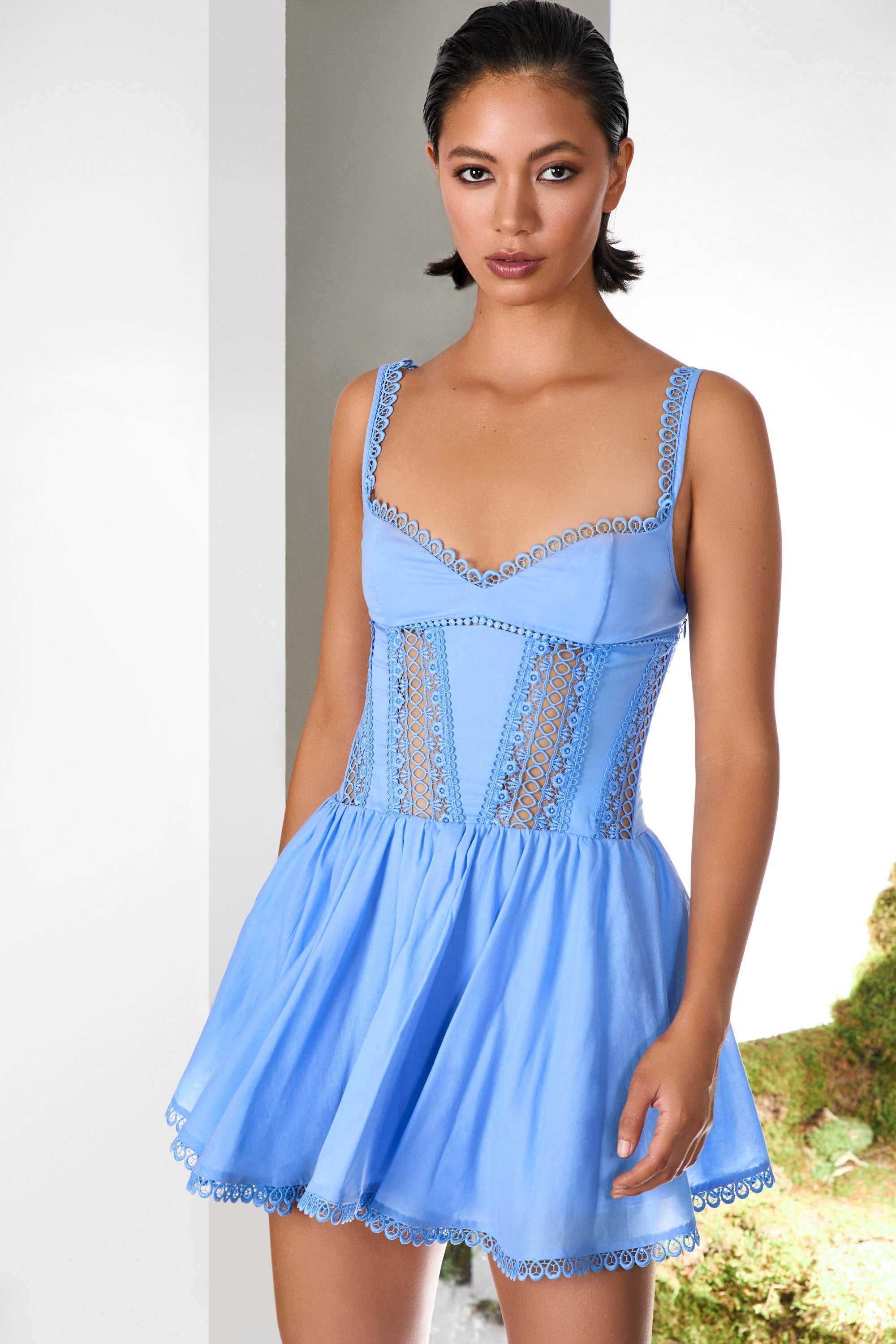 Gardenia Short Dress Balconette Lace Guipure Skater Silhouette Summer