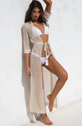 Dolcessa Golden Angel Long Open-Front Metallic White Beach Coverup