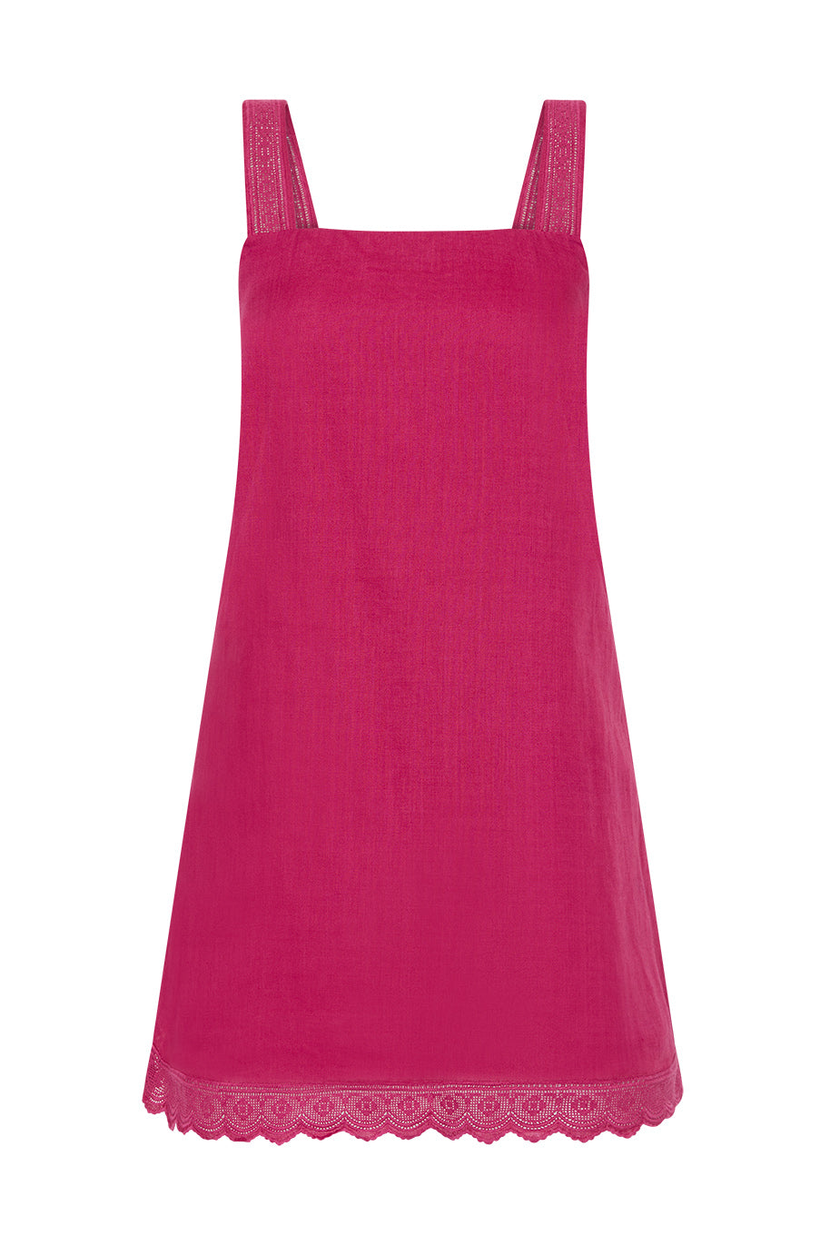 Elegant Grace Ramie A-Line Mini Dress with Square Neck and Lace Detail