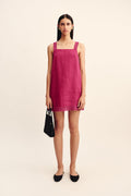 Elegant Grace Ramie A-Line Mini Dress with Square Neck and Lace Detail