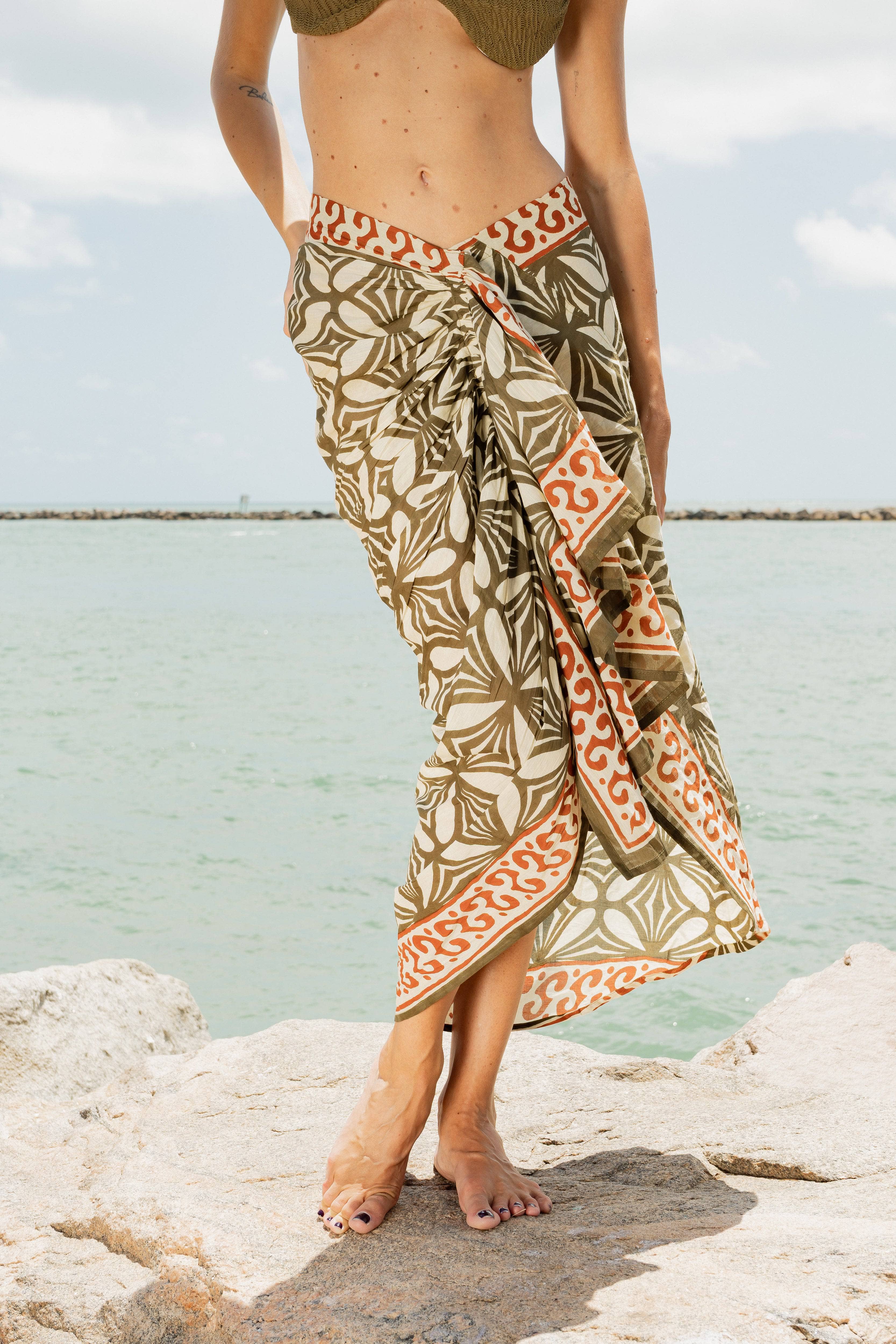 Giada Pareo Skirt Brown Cotton Wrap Beach Cover-Up