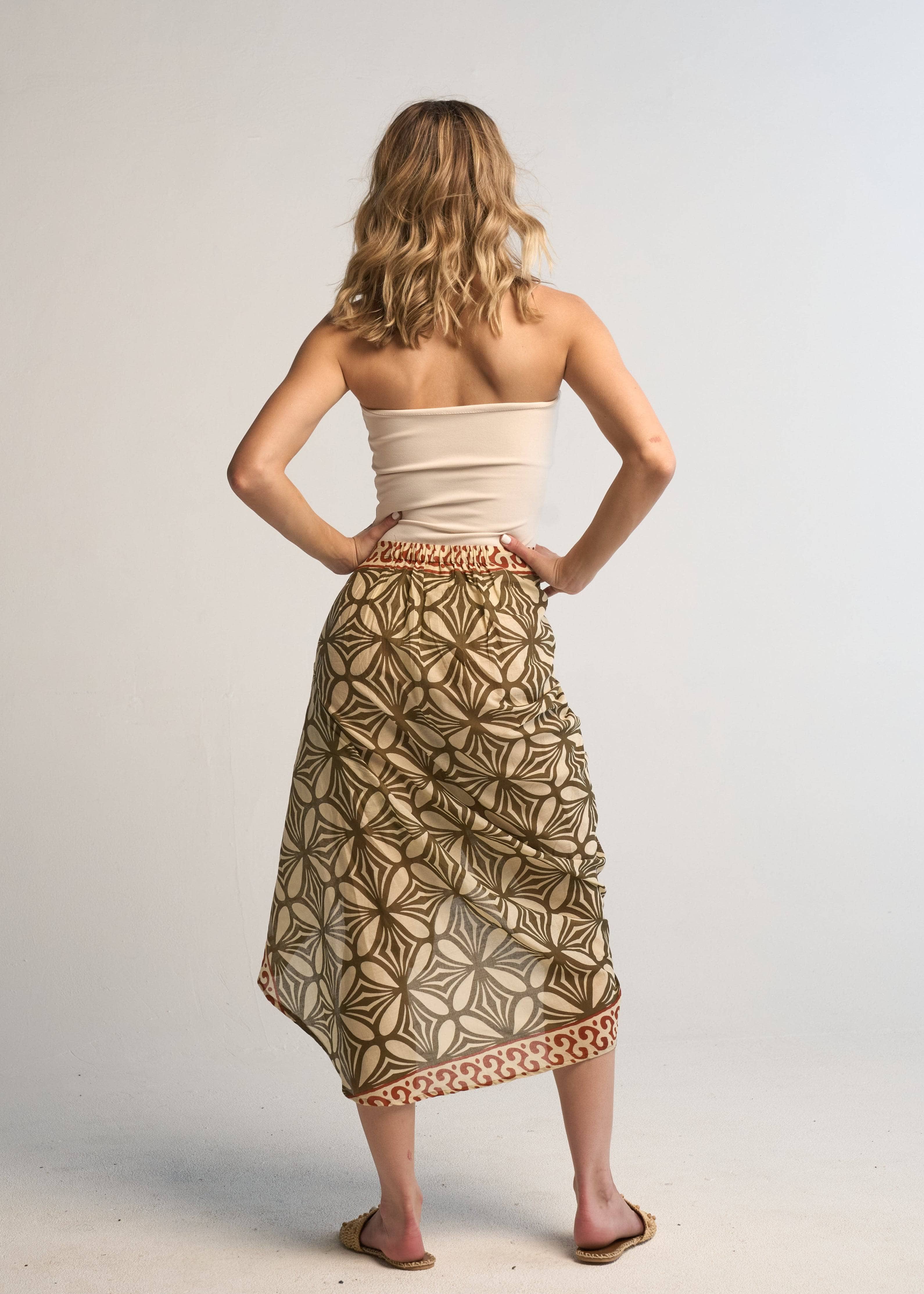 Giada Pareo Skirt Brown Cotton Wrap Beach Cover-Up