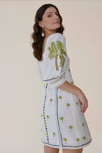 Halle Dress Lightweight Hand-Embroidered Cotton Basket-Weave Midi Elegant