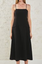 ENDLESS ROSE Linen Maxi Dress Sleeveless Adjustable Strap Linen Blend