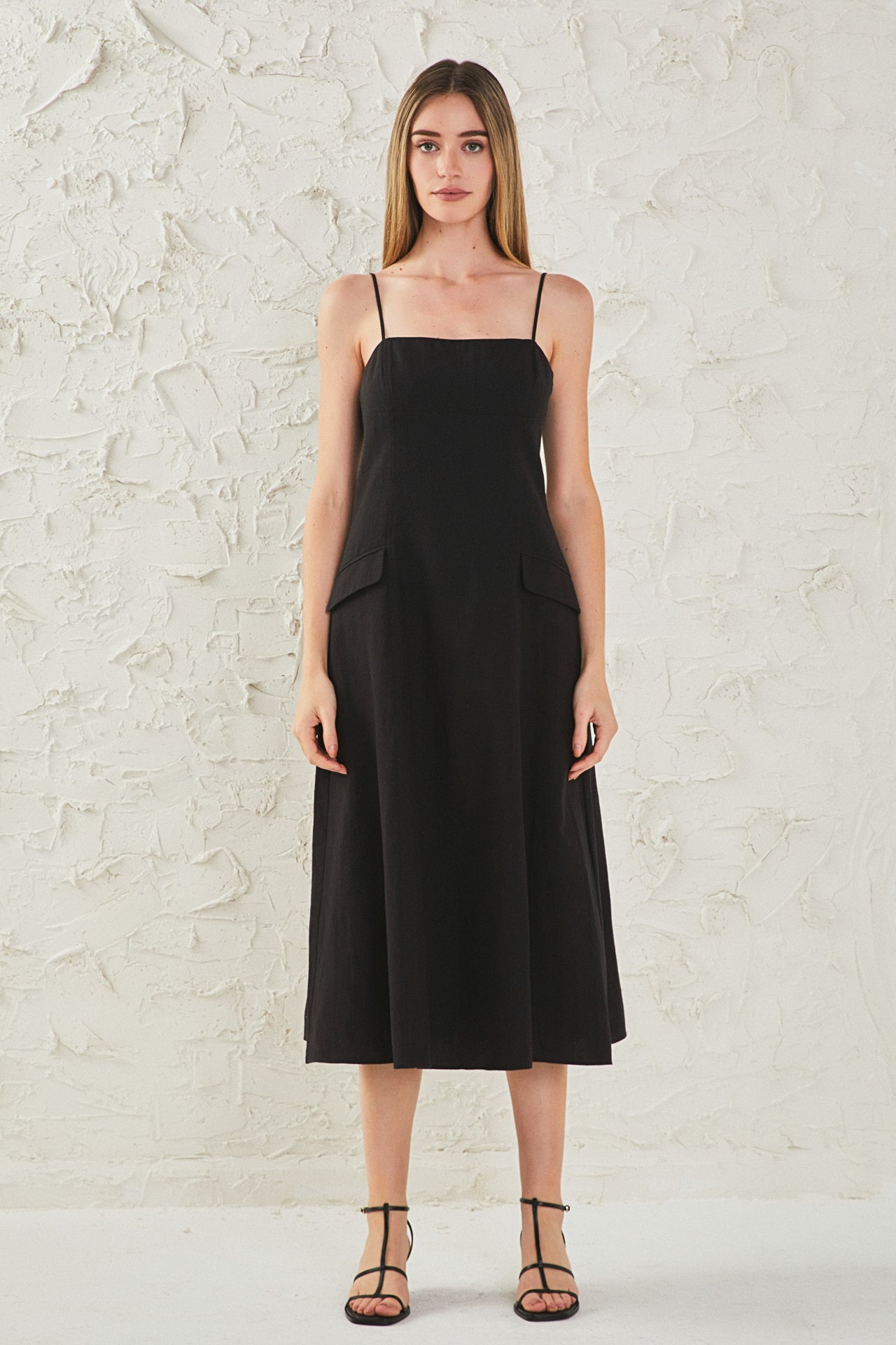 ENDLESS ROSE Linen Maxi Dress Sleeveless Adjustable Strap Linen Blend
