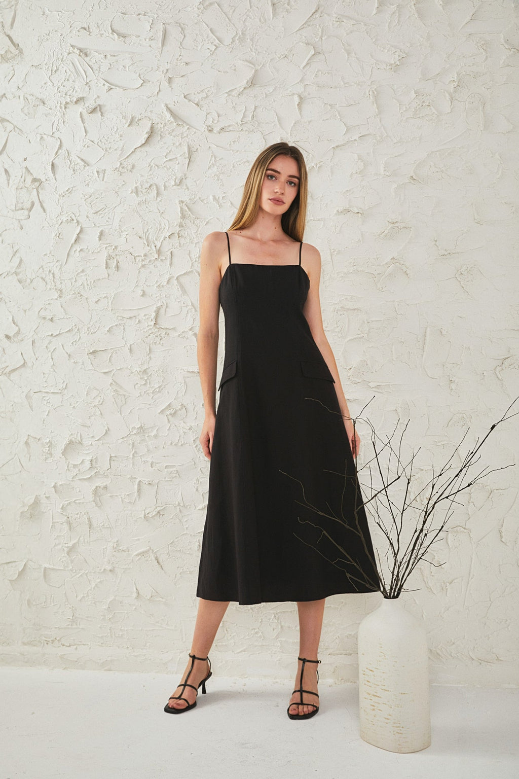 ENDLESS ROSE Linen Maxi Dress Sleeveless Adjustable Strap Linen Blend