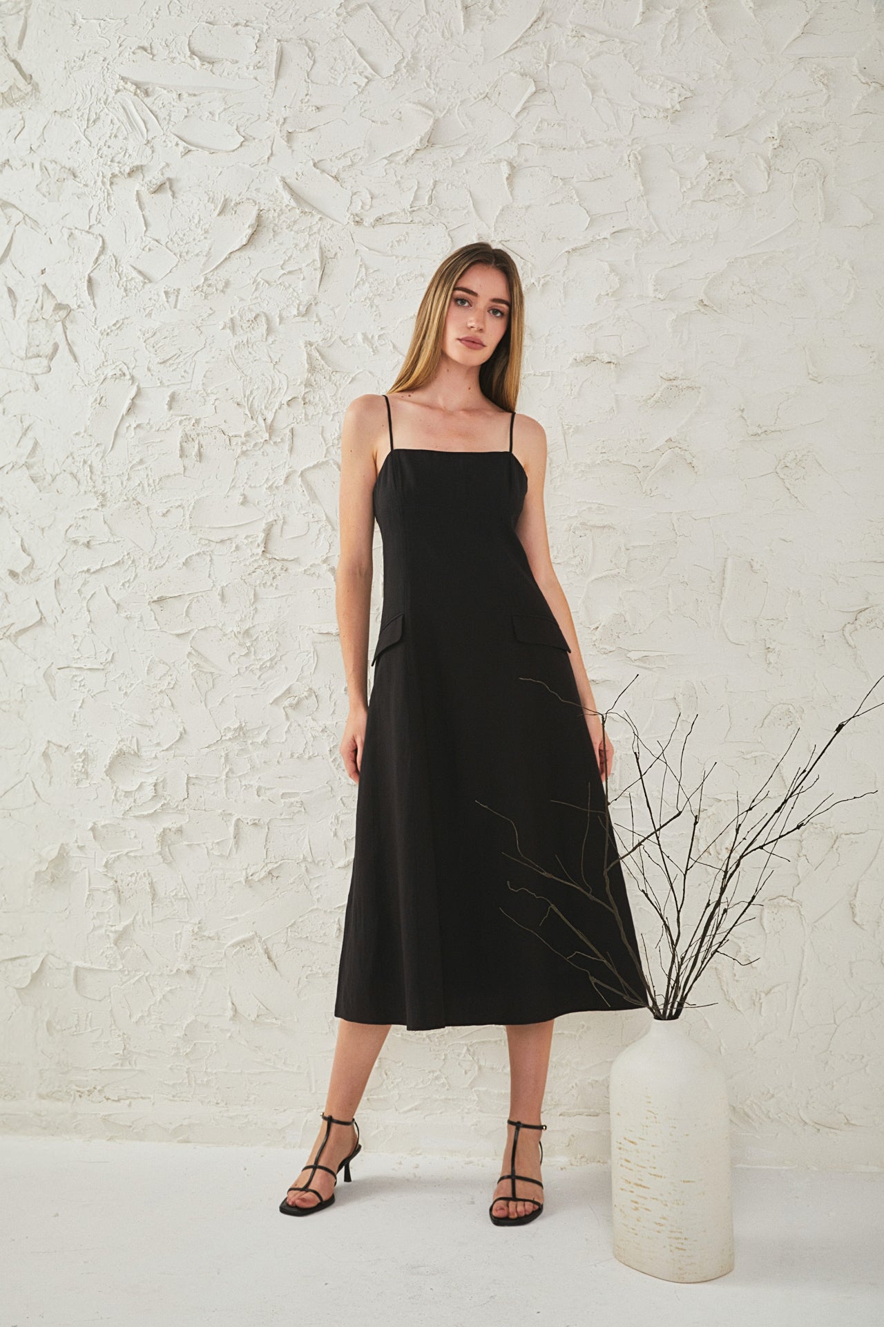 ENDLESS ROSE Linen Maxi Dress Sleeveless Adjustable Strap Linen Blend