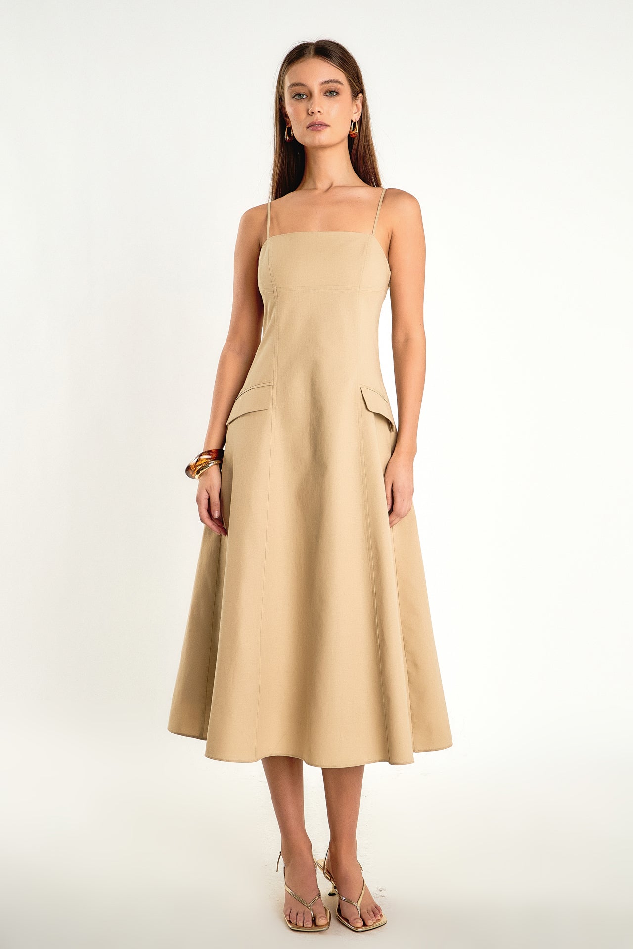 ENDLESS ROSE Linen Maxi Dress Sleeveless Adjustable Strap Linen Blend