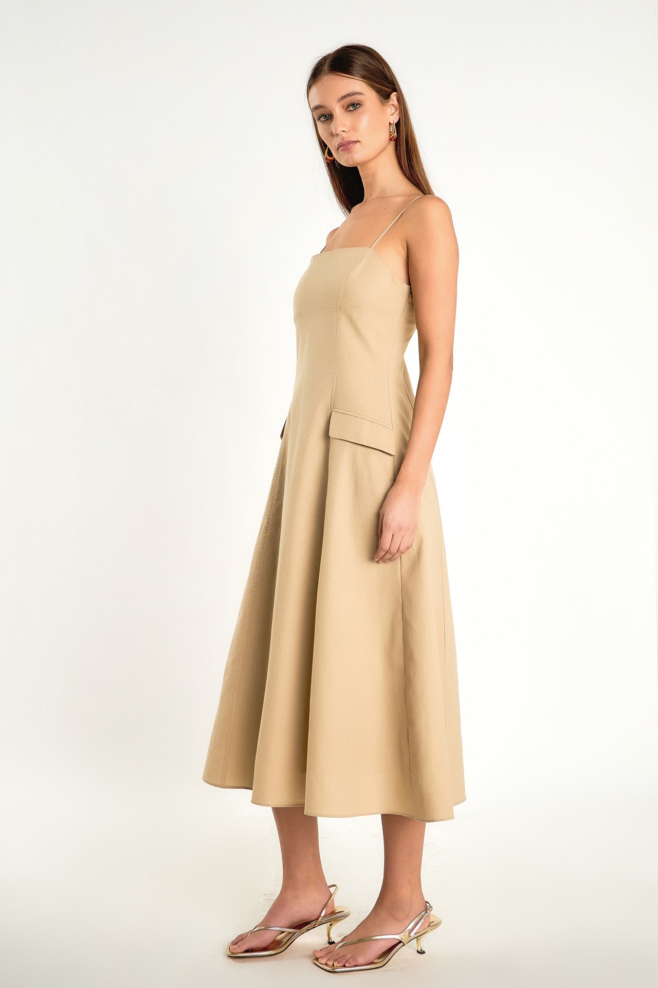 ENDLESS ROSE Linen Maxi Dress Sleeveless Adjustable Strap Linen Blend
