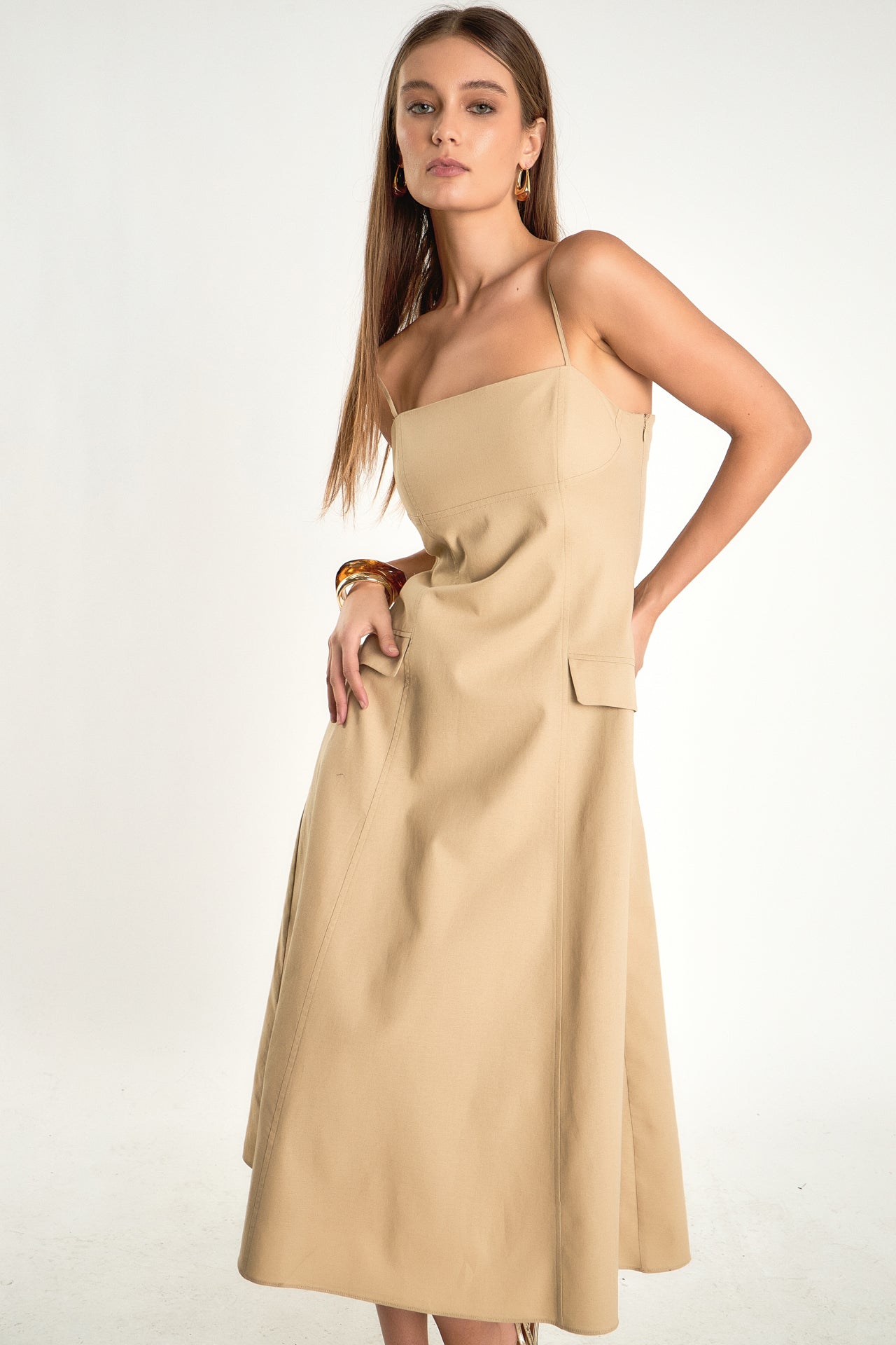 ENDLESS ROSE Linen Maxi Dress Sleeveless Adjustable Strap Linen Blend