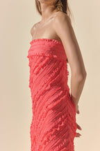 Strapless Ruffled Maxi Dress Pleated Chiffon Bias-Cut Lined Side-Zipper Evening
