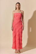 Strapless Ruffled Maxi Dress Pleated Chiffon Bias-Cut Lined Side-Zipper Evening