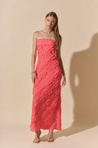 Strapless Ruffled Maxi Dress Pleated Chiffon Bias-Cut Lined Side-Zipper Evening