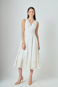 Embroidered Flounce Maxi Dress White Floral Scallop V-Neck Lined Sleeveless