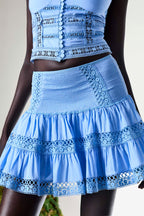 Hortens Short Skirt Cotton Voile Elastic Waist Double Ruffle