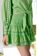 Hortens Short Skirt Cotton Voile Elastic Waist Double Ruffle