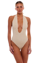 Amsterdam Deep Plunge One Piece Halter Open Back Swimsuit