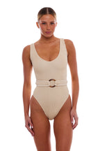 Florence One-Piece Swimsuit with Tortoise Ring Belt, One Size