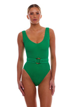 Florence One-Piece Swimsuit with Tortoise Ring Belt, One Size