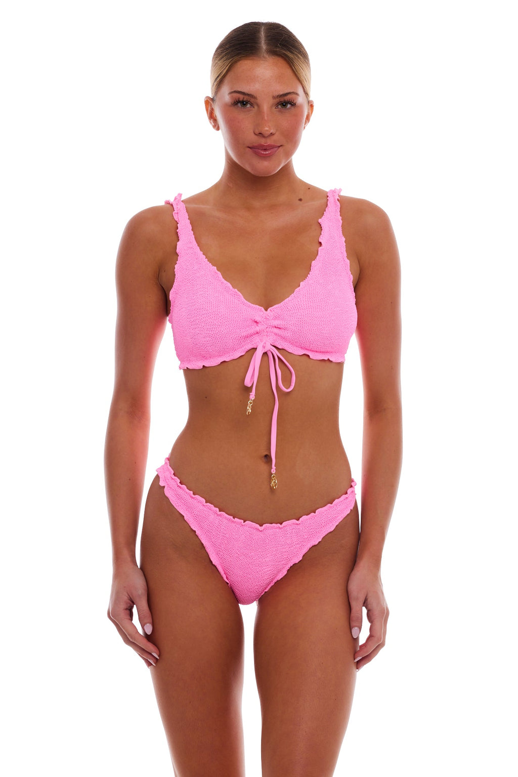 Bermuda Scalloped Scoop Neck Bikini Top with Full Bottom Set