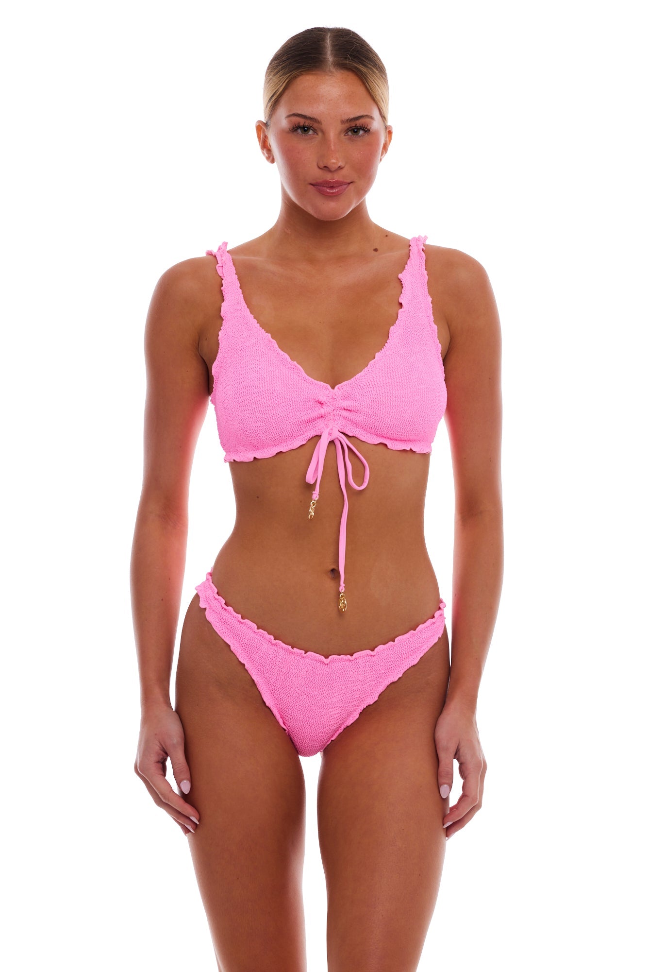 Bermuda Scalloped Scoop Neck Bikini Top with Full Bottom Set