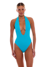 Amsterdam Deep Plunge One Piece Halter Open Back Swimsuit