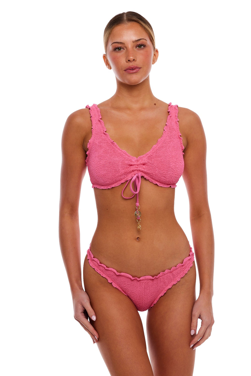 Bermuda Scalloped Scoop Neck Bikini Top with Full Bottom Set