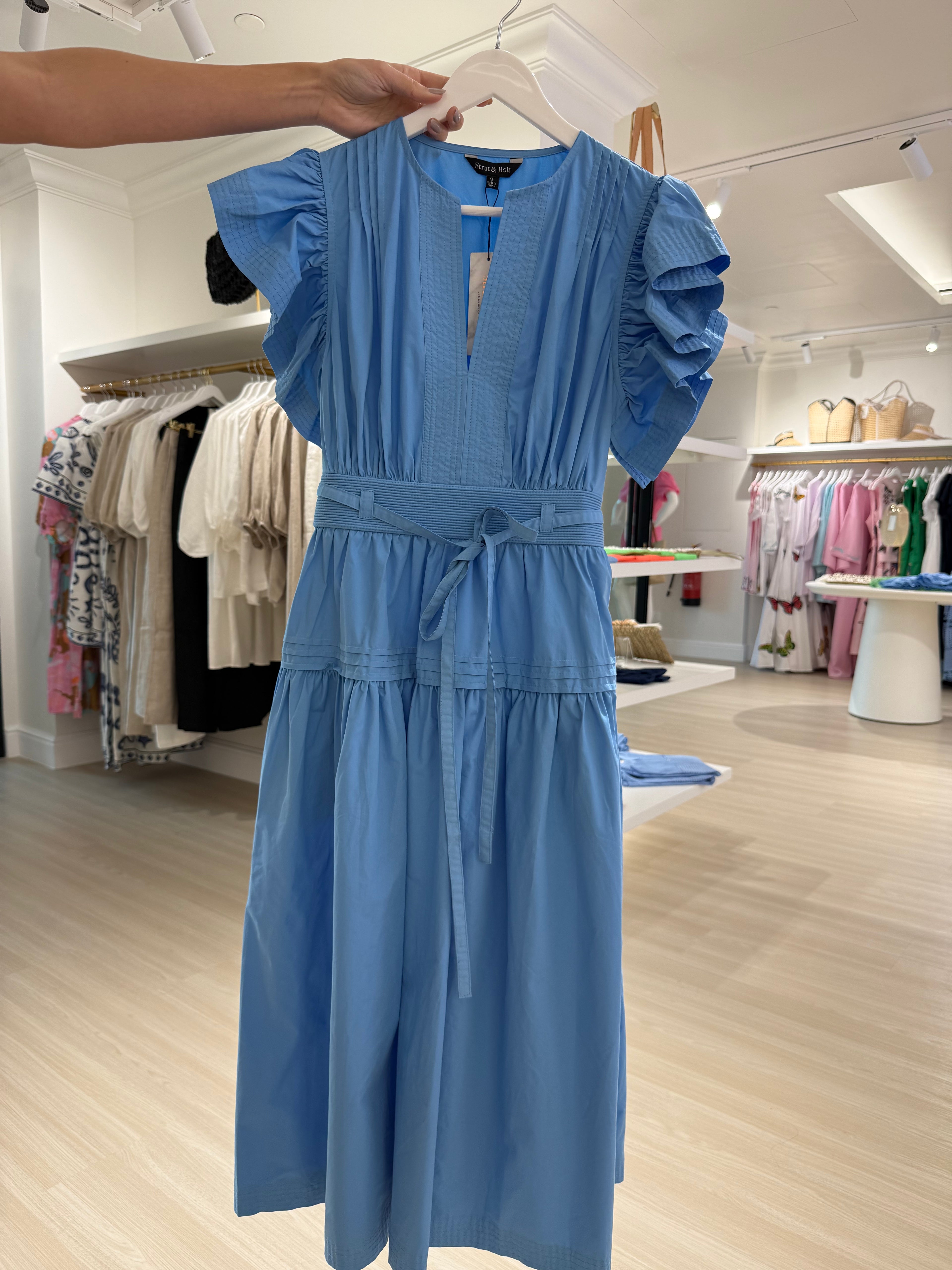 FLUTTER SLEEE Long Poplin Mini Dress — Cotton Ruffle Baby Doll Style