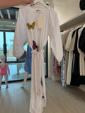 California (Berra) Exquisite Cotton Maxi Dress: Long Sleeves, Butterfly Embroidery, Detachable Waist Tie