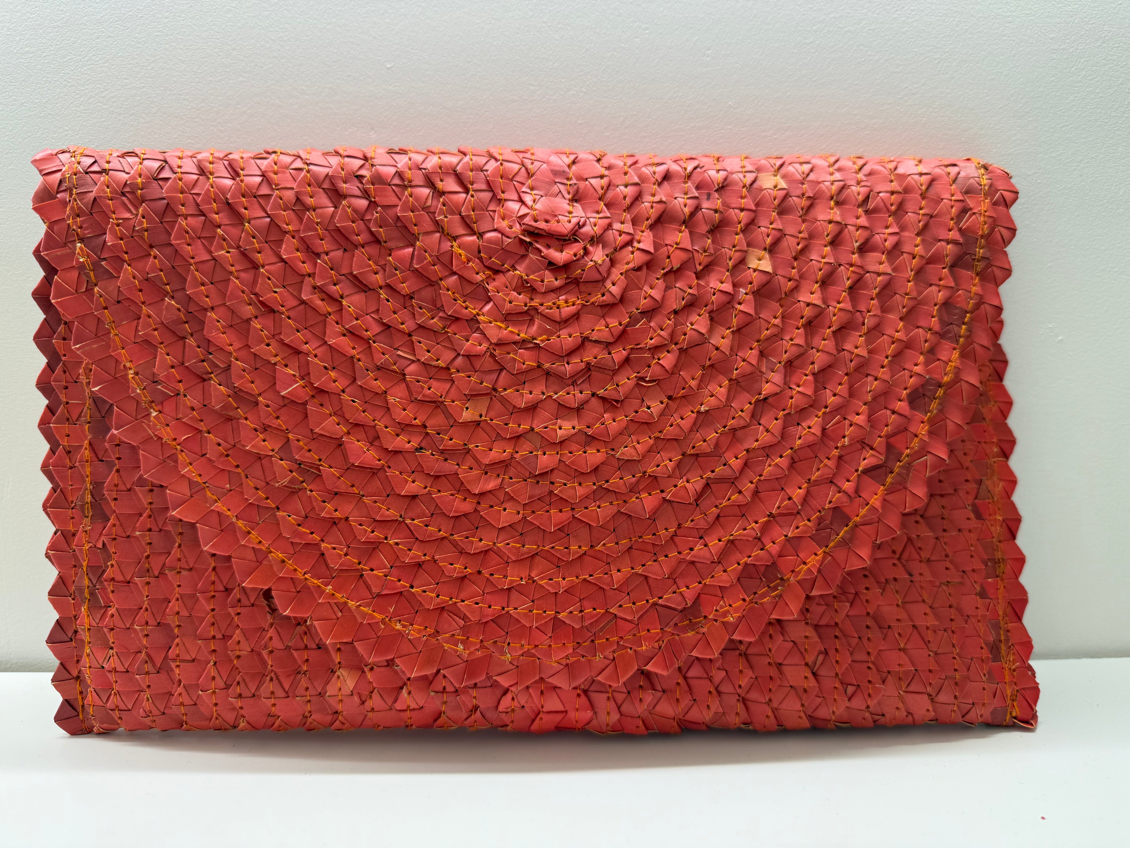 KENZIE Straw Clutch Lemon Handwoven Pandan Leaf Satin Lined