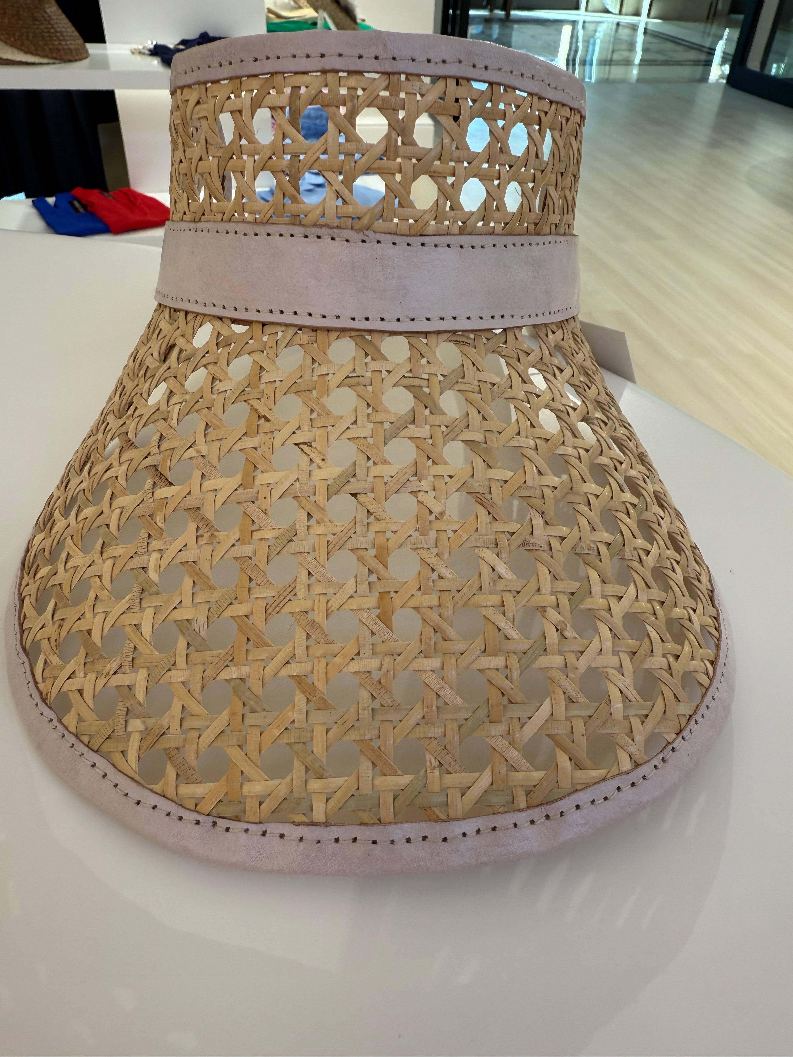 FIFI Handwoven Rattan Visor with Curved Leather Brim