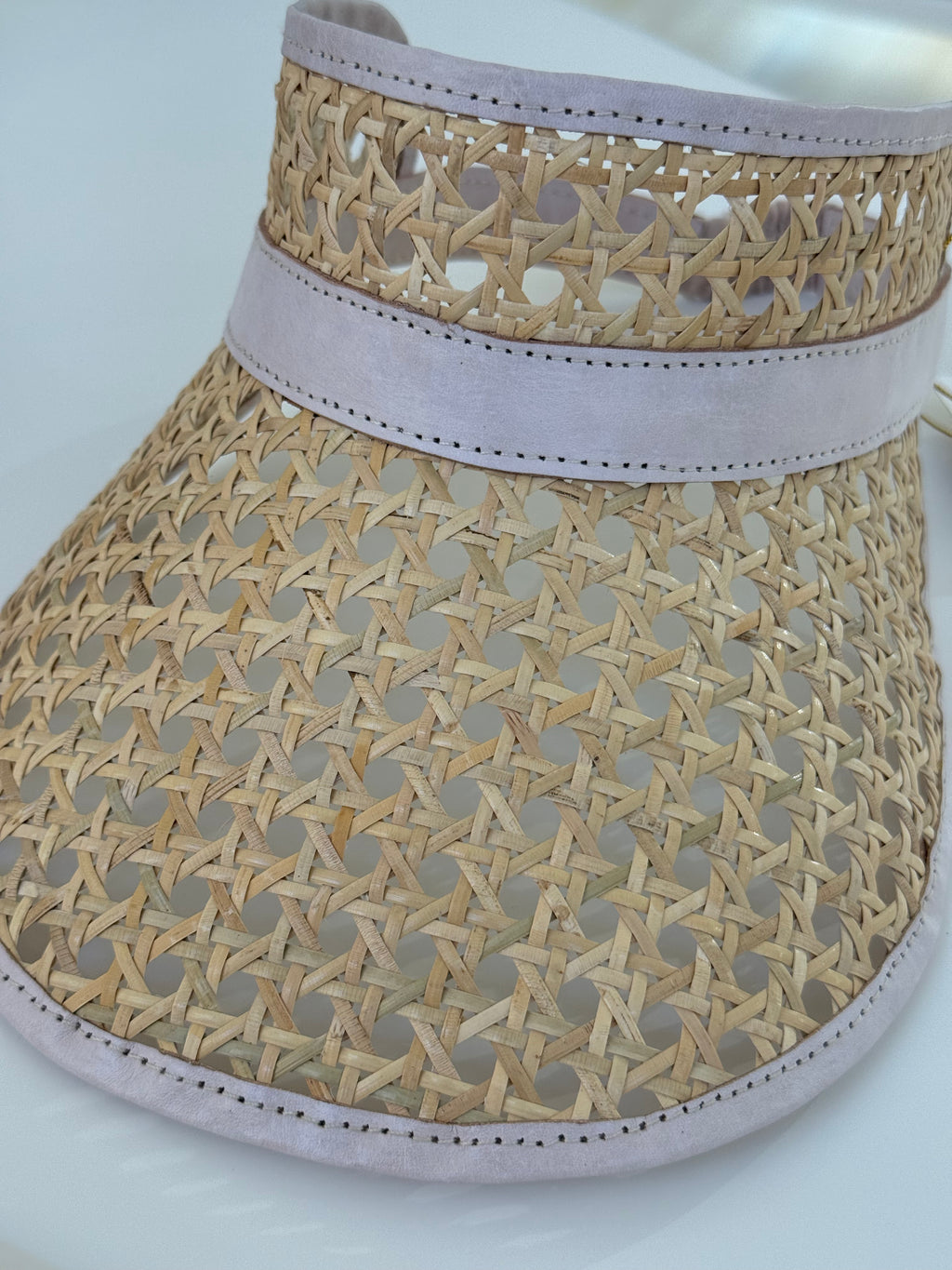 FIFI Handwoven Rattan Visor with Curved Leather Brim