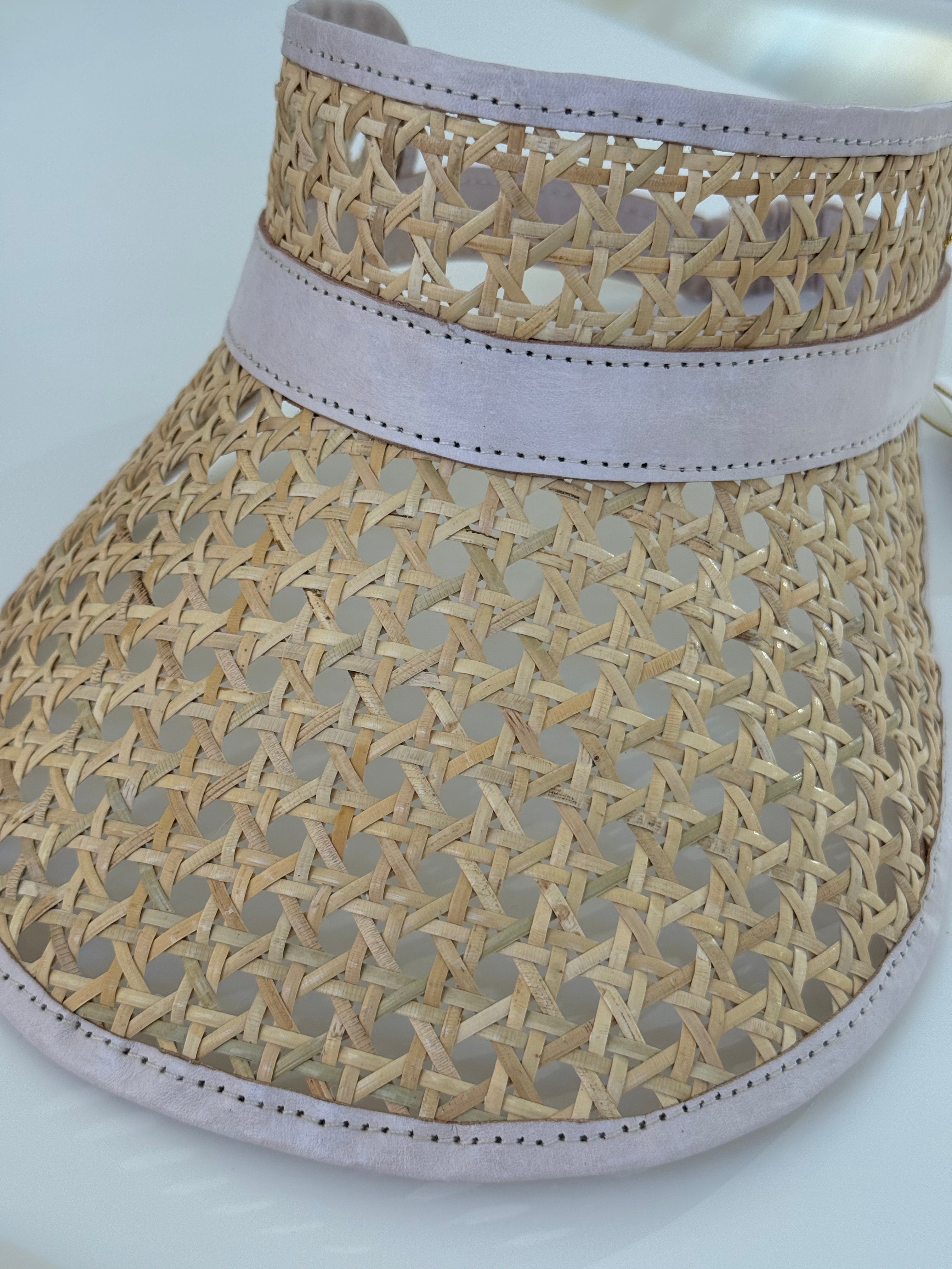 FIFI Handwoven Rattan Visor with Curved Leather Brim