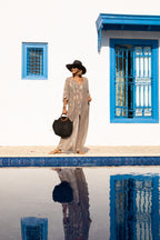 Amelda Gold-Detail Beach Kaftan – Grege by Belyed