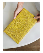 Kenzie Straw Clutch Lemon Handwoven Pandan Leaf Satin Lined