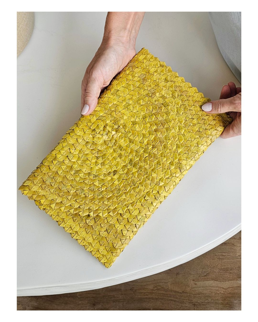 Kenzie Straw Clutch Lemon Handwoven Pandan Leaf Satin Lined