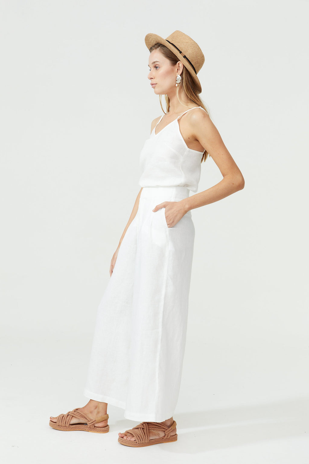 Culotte Linen Pants - White High-Waist Organic Linen Wide Culottes