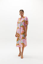 Bubble Linen Dress Aquarela 100% Organic Linen A-line Midi Dress