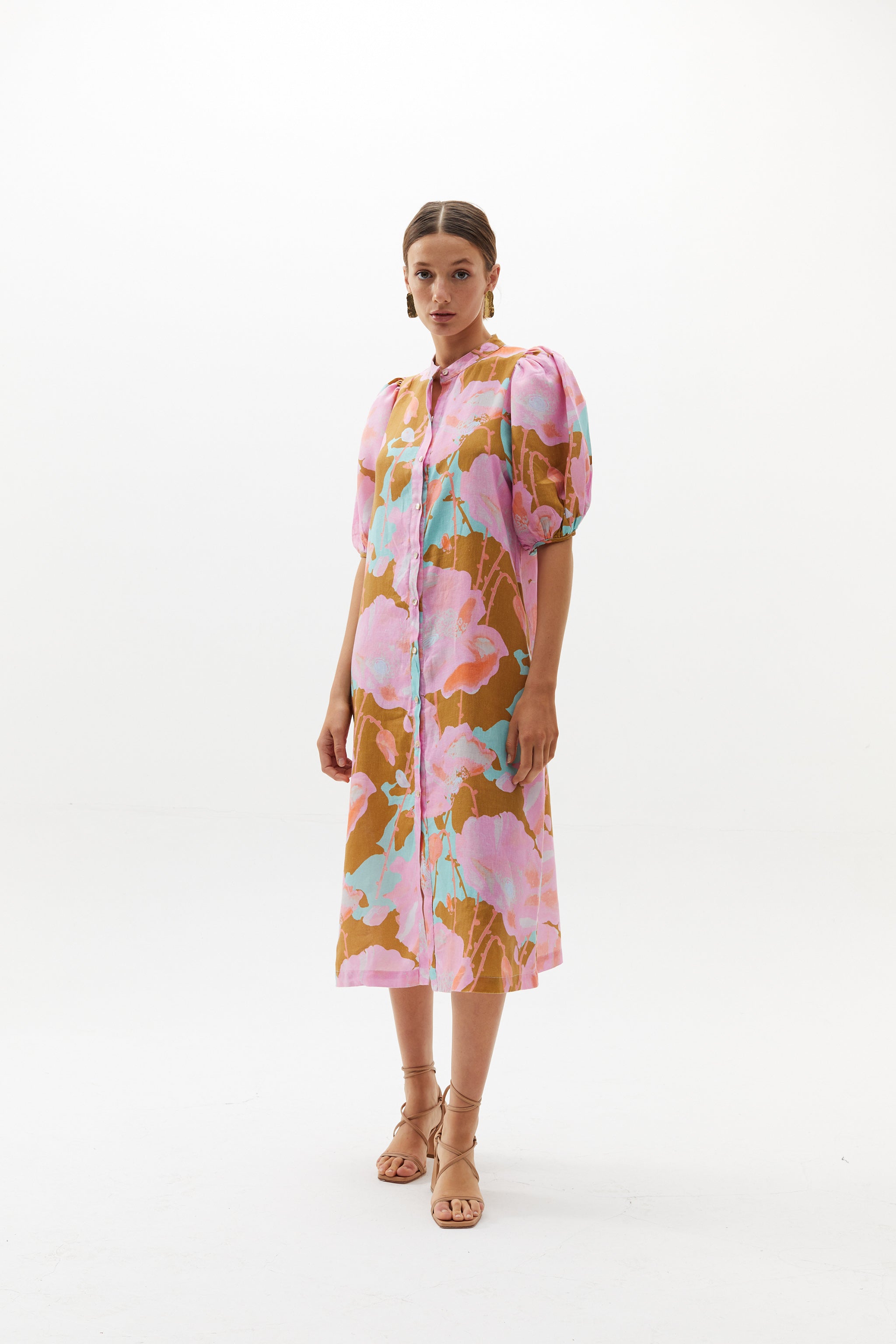 Bubble Linen Dress Aquarela 100% Organic Linen A-line Midi Dress
