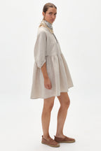 Alcala Linen Dress - Natural Oversized Dress with Puffed Sleeves