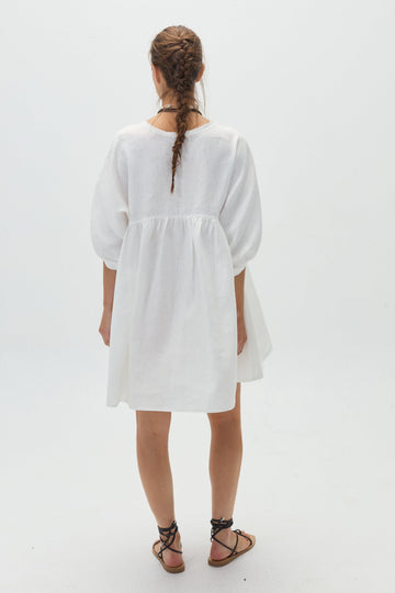 ALCALA Linen Dress - Oversized Organic Mini Dress Puffed Sleeves  The Dress  Company