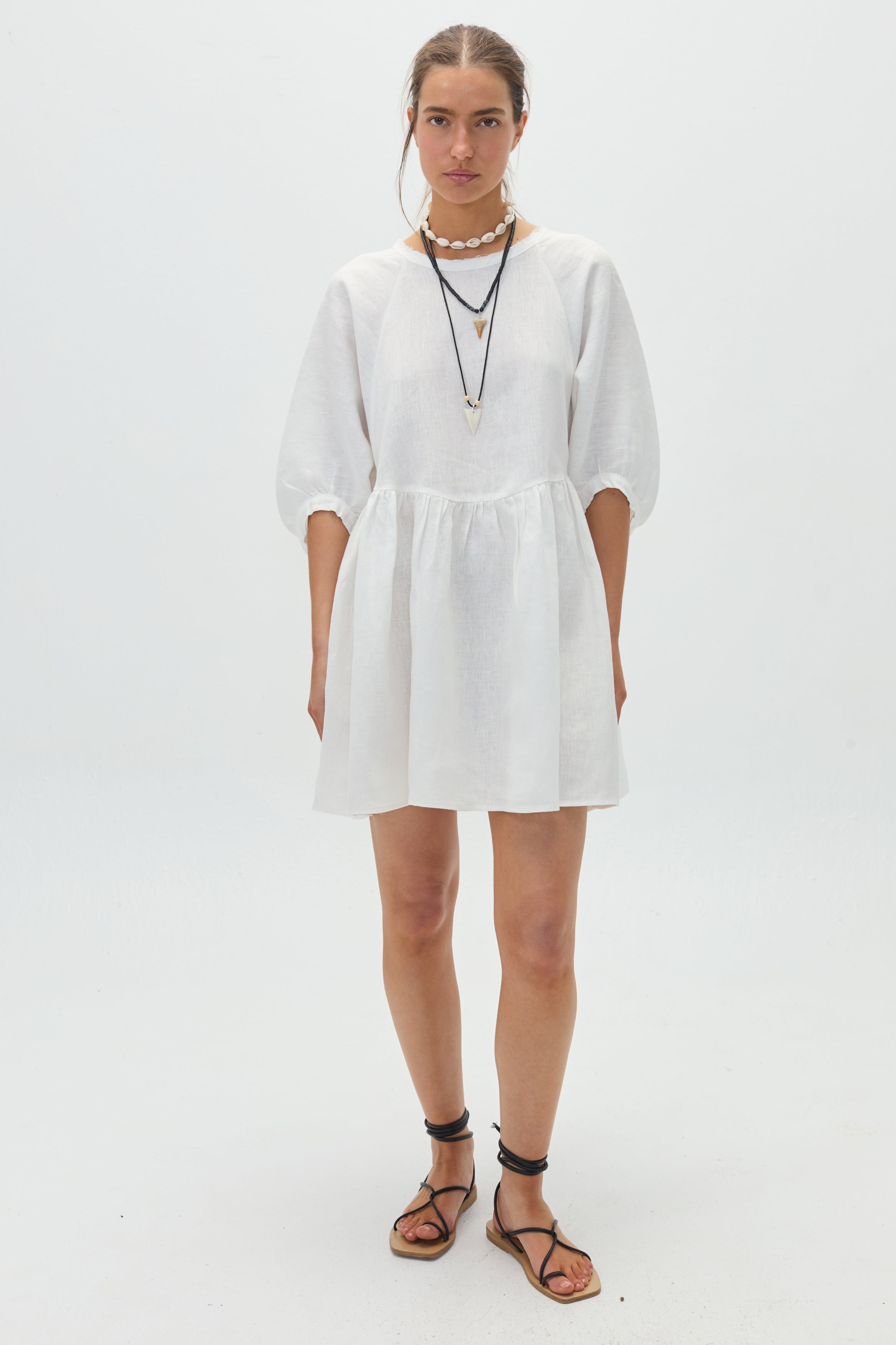 Alcala Linen Dress - White Oversized Organic Linen Mini Dress