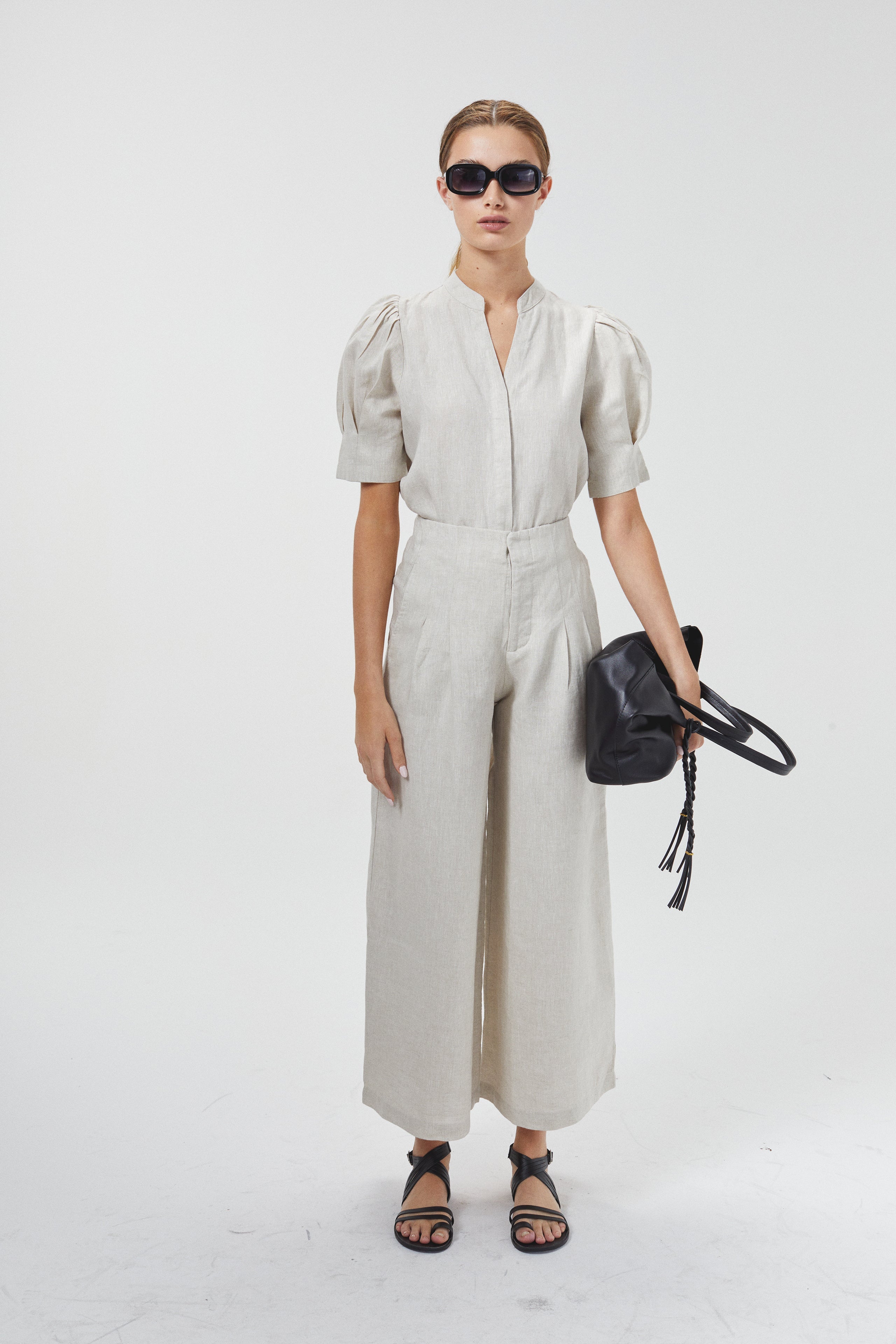 Culotte Linen Pants Natural High-Waisted 100% Organic Linen Wide-Leg