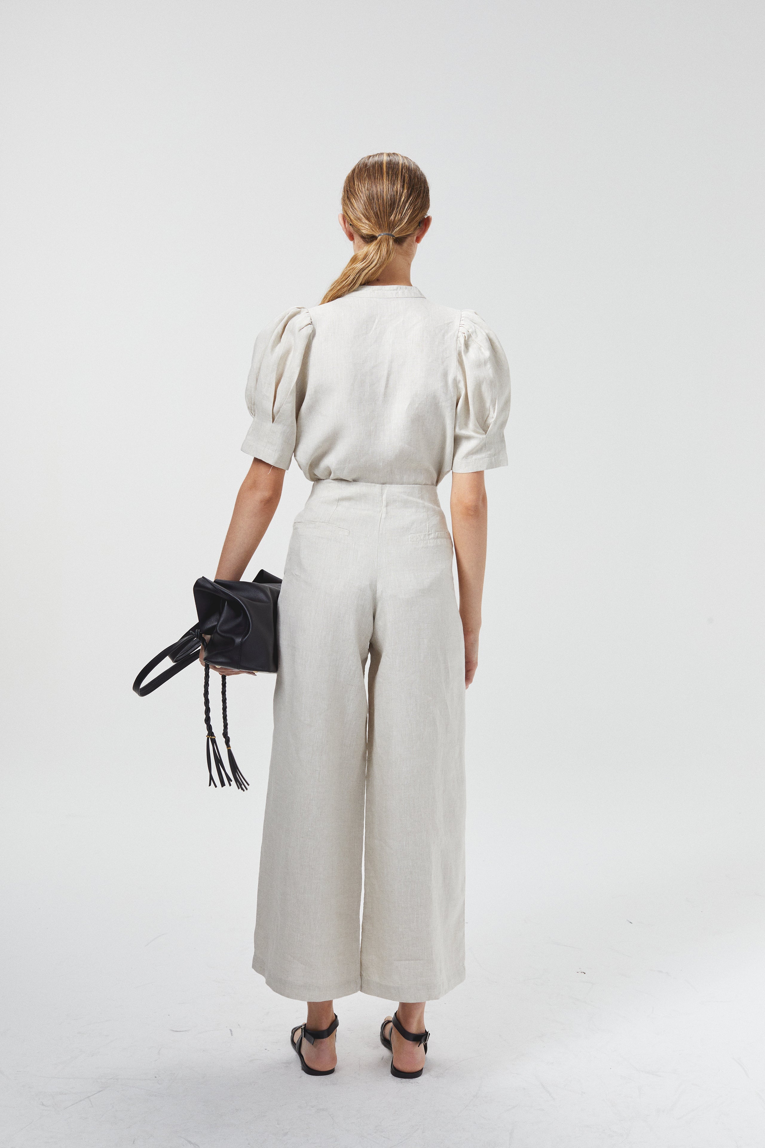 Culotte Linen Pants Natural High-Waisted 100% Organic Linen Wide-Leg