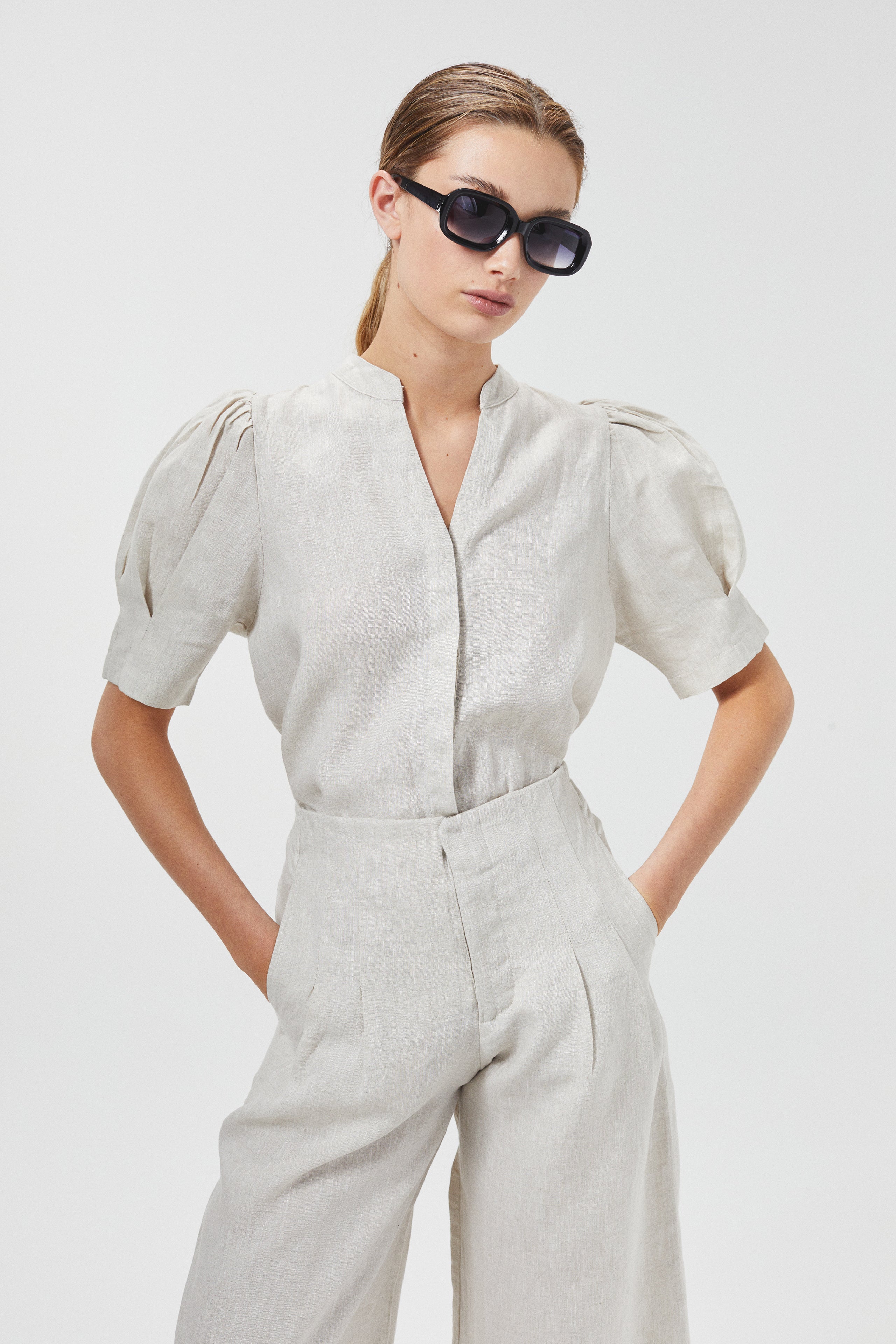 Culotte Linen Pants Natural High-Waisted 100% Organic Linen Wide-Leg