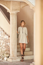 Alcala Linen Dress - Natural Oversized Dress with Puffed Sleeves