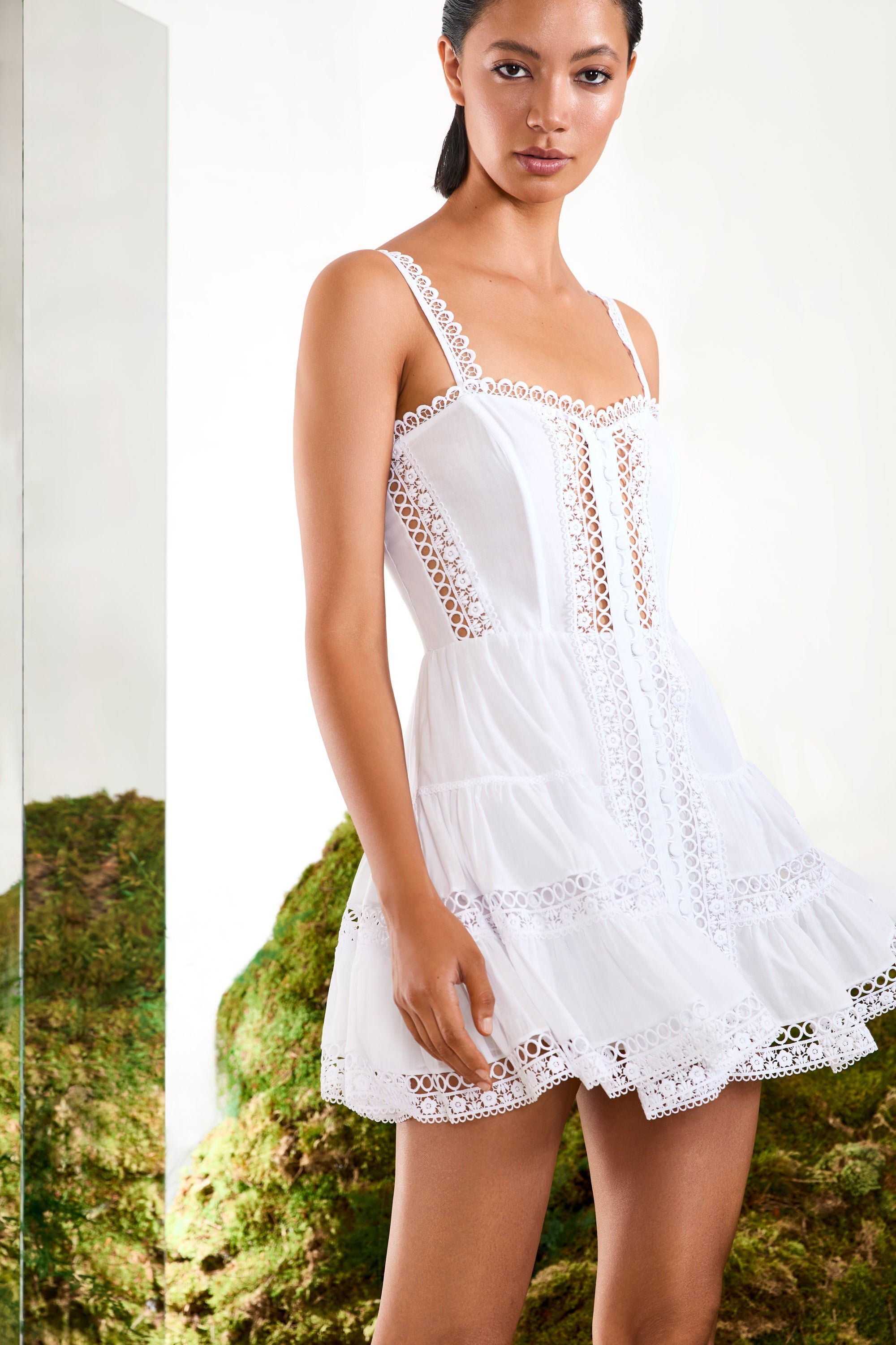 Lenora Short Skater Dress Cotton Voile Heartline Panelled Button Detail