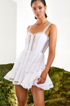 Lenora Short Skater Dress Cotton Voile Heartline Panelled Button Detail